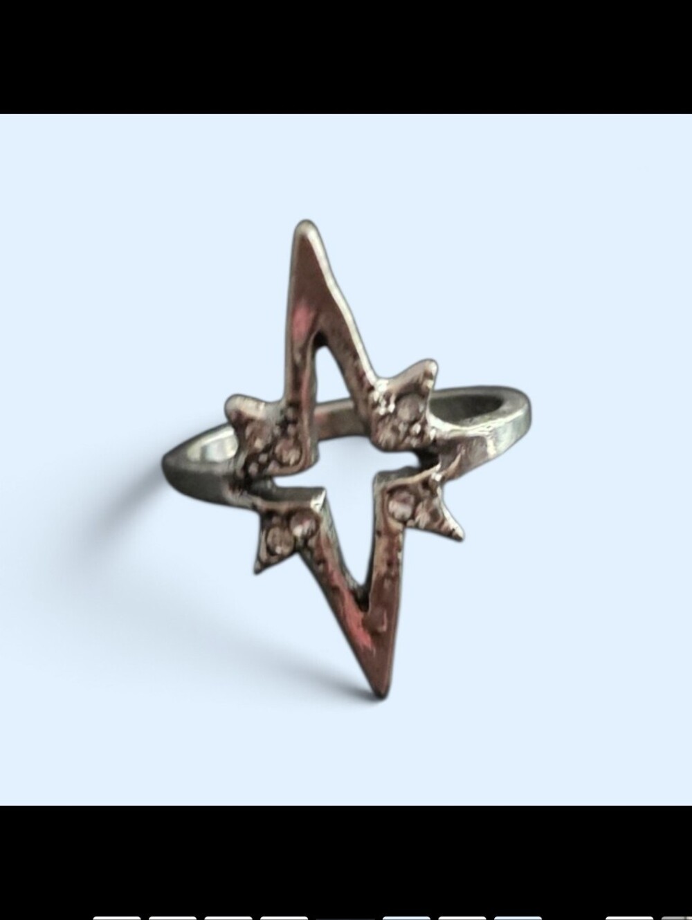STARBURST SILVER METALLIC  SIZE 5 QUALITY TITANIUM SILVER PAVE EMBEDDED RING